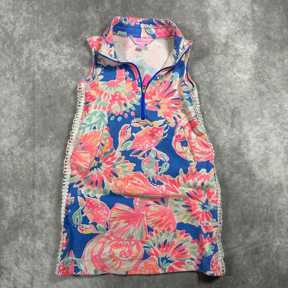 Lilly Pulitzer Other - Lilly Pulitzer Girls M 6-7 Blue Pink Floral Crab Shell Quarter Zip Dress Knit